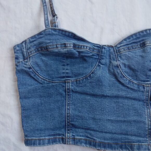 Pacsun Bustier Top Blue Denim Spaghetti Strap Cropped Top Women's Size Large - Picture 2 of 6